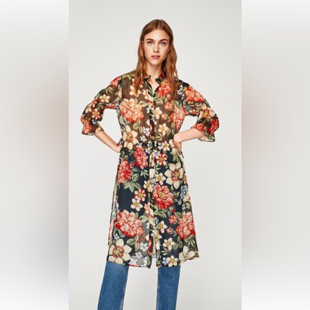 Zara* Sheer Floral ~Printed Shirt